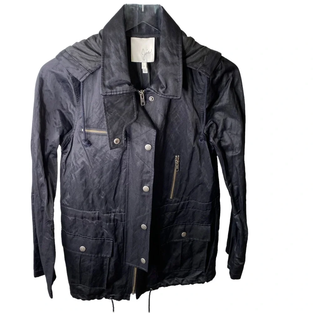 JOIE Silky Nylon Barker Utility Jacket Buttons Snaps Zippers Drawstring Small - Picture 3 of 15